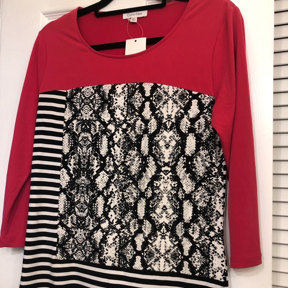 Calvin Klein Pink & Black Mixed Pattern Shirt Sz M